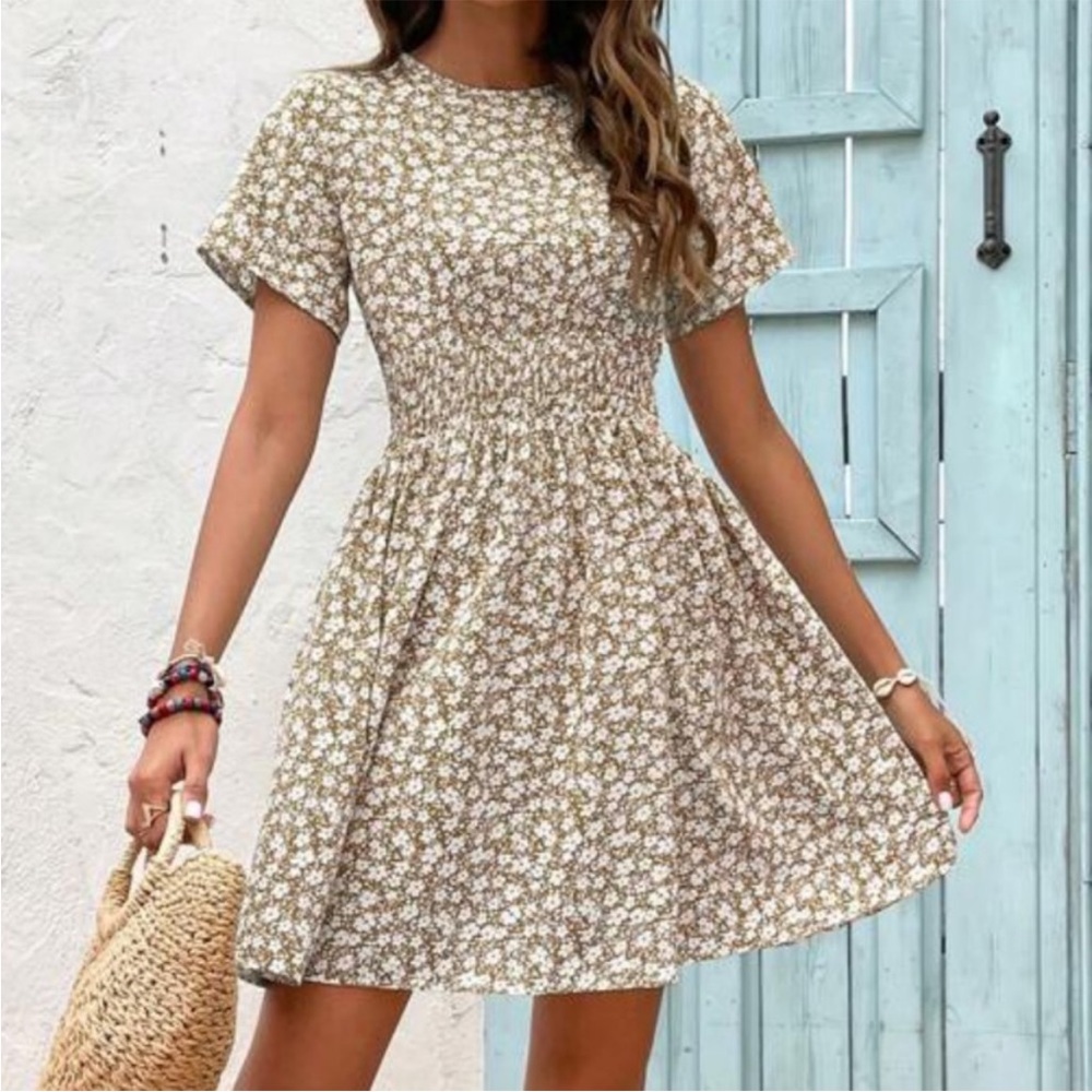 Cottagecore Neutral Floral A-Line Dress